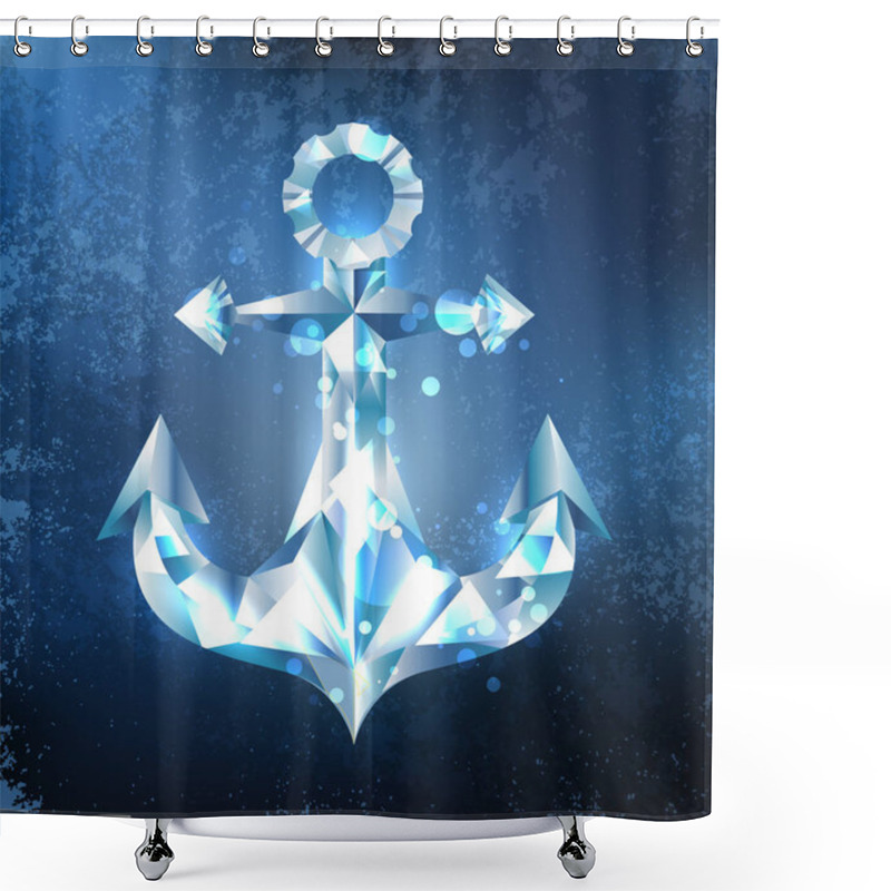 Personality  Anchor From A Sparkling, Blue, Transparent Ice On A Dark Blue Background. The Northern Fleet. Design Of Ice Shower Curtains