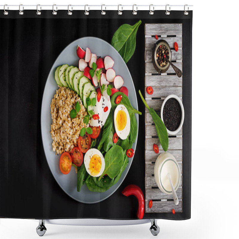 Personality  Healthy Salad Of Fresh Vegetables Shower Curtains