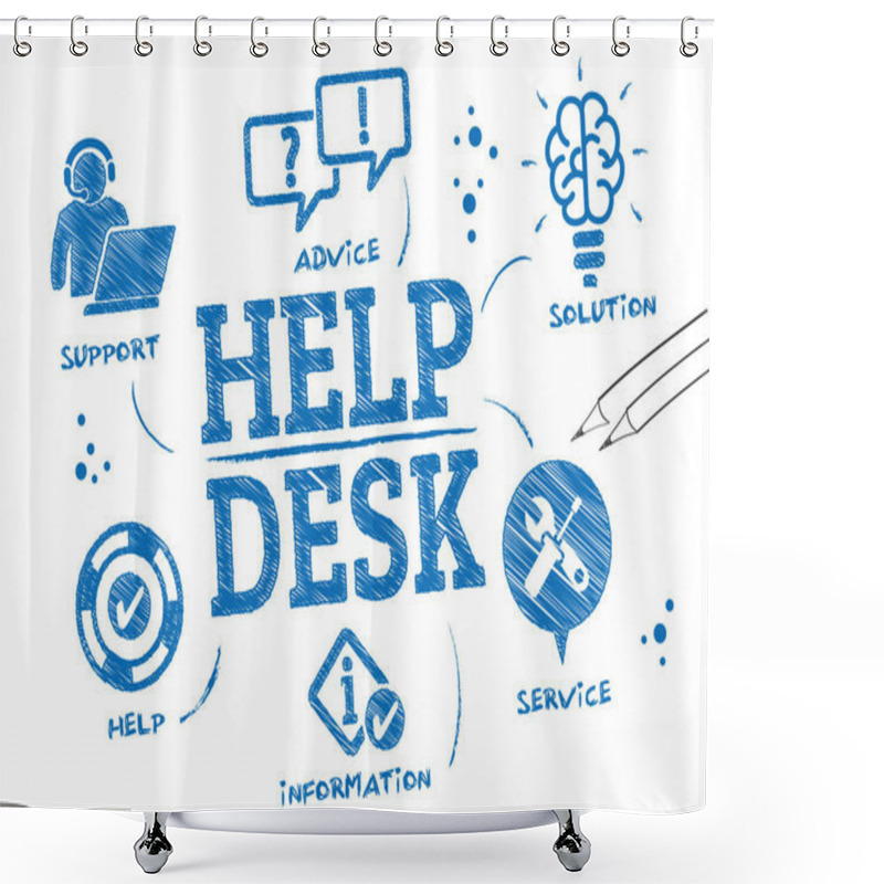 Personality  Help Desk Concept - Support, Information, Service, Advice, Help And Problem Solving Vector Illustration Infographic Shower Curtains