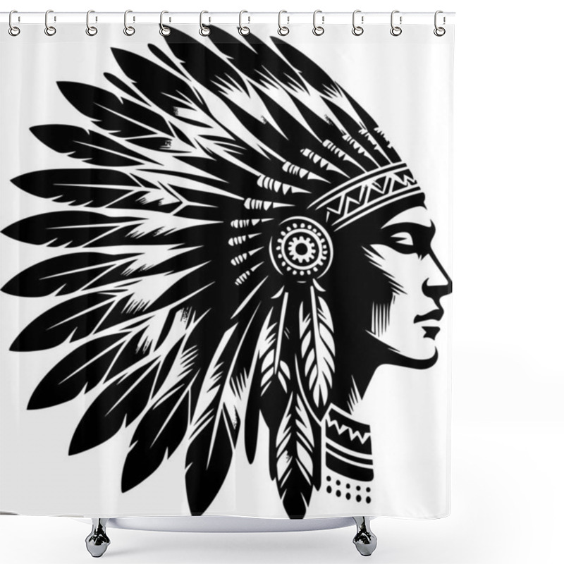 Personality  Stylized Native American Headdress In Stencil Vector Format Shower Curtains