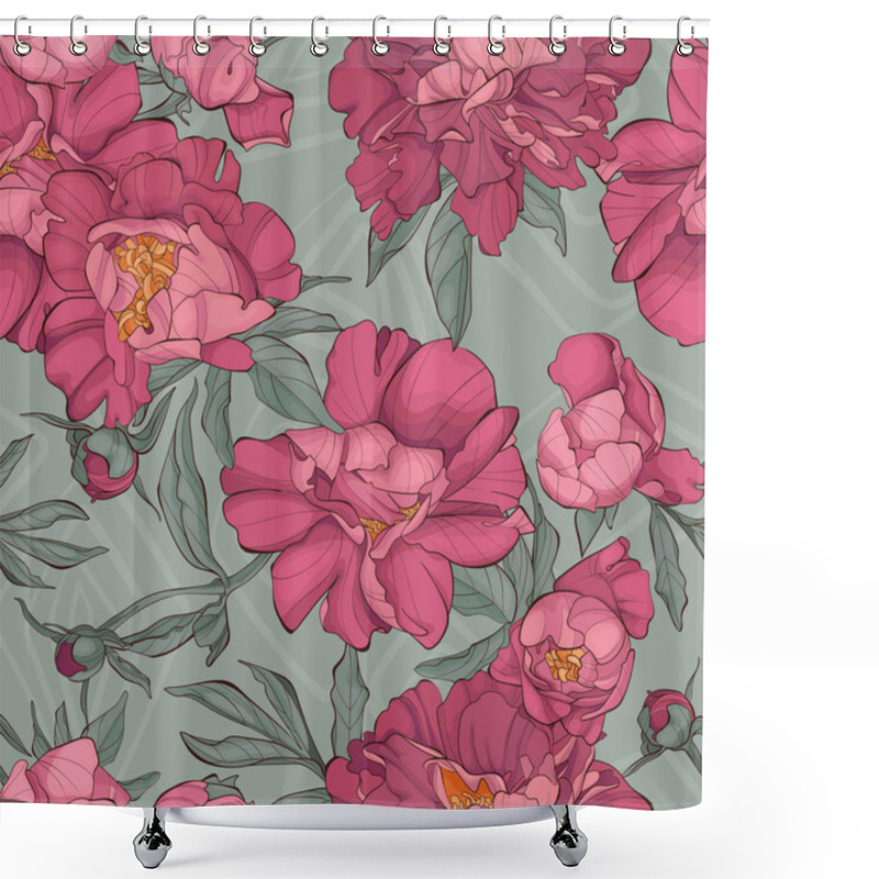 Personality  Peonies Flowers Pattern. Shower Curtains