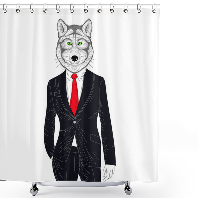 Personality  Vector Brutal Wolf In Elegant Classic Suit. Hand Drawn Anthropom Shower Curtains