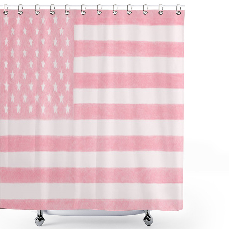 Personality  US Flag. Light Delicate Pink Tinted Background. Patriotic Backdrop. Stars And Stripes In Pastel Colors. American Independence Day. The Holidays Of July 4 And Flag Day Shower Curtains