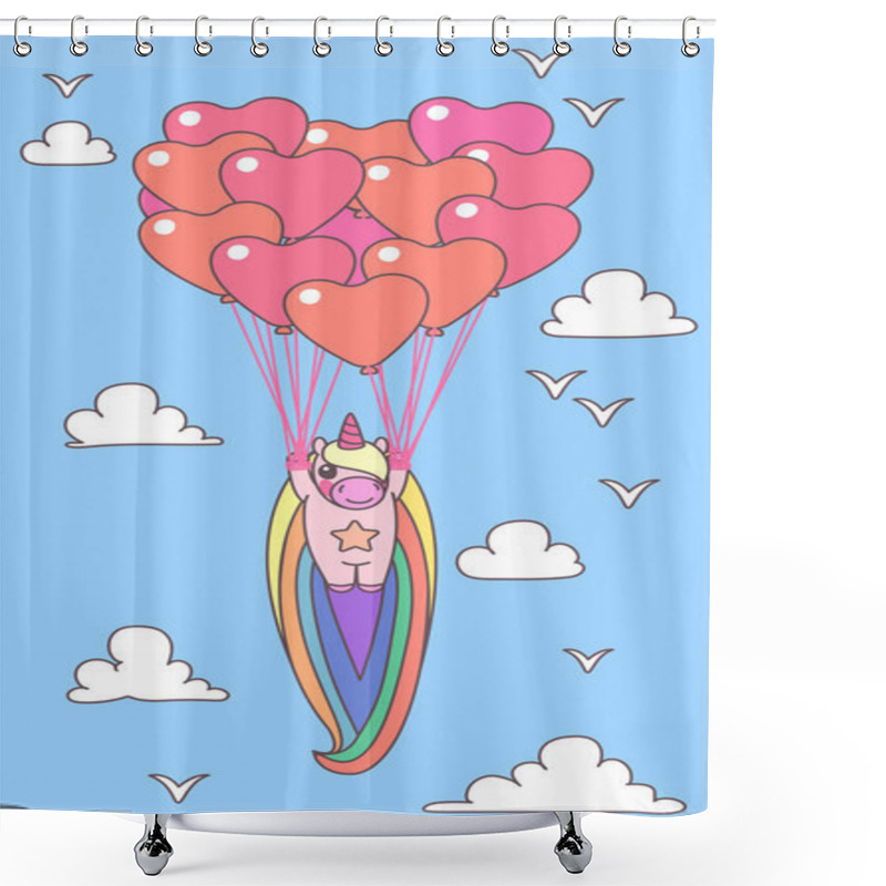 Personality  Print Art Of Cute Unicorn. Festive Background. Magic Love. Shower Curtains