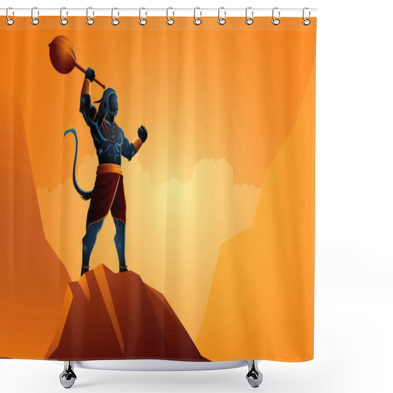 Personality  Vector Illustration Of Hanuman Standing On The Rock, Indian God Of Hindu Shower Curtains