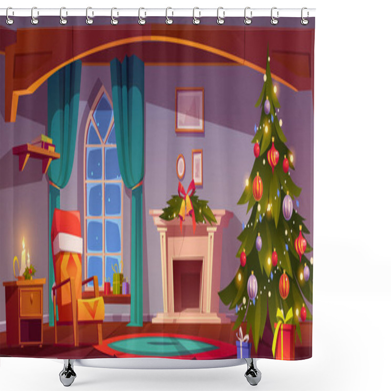 Personality  Room At Christmas Night, Empty Home Interior. Shower Curtains