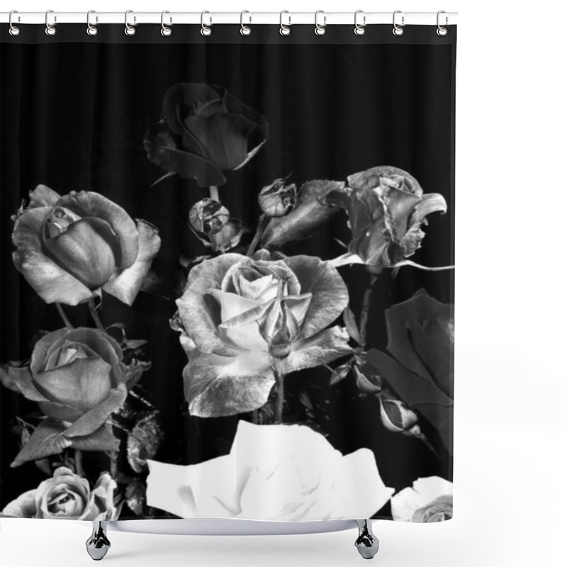 Personality  Flowers Close View, Natural Plants Black And White Photo Background Shower Curtains