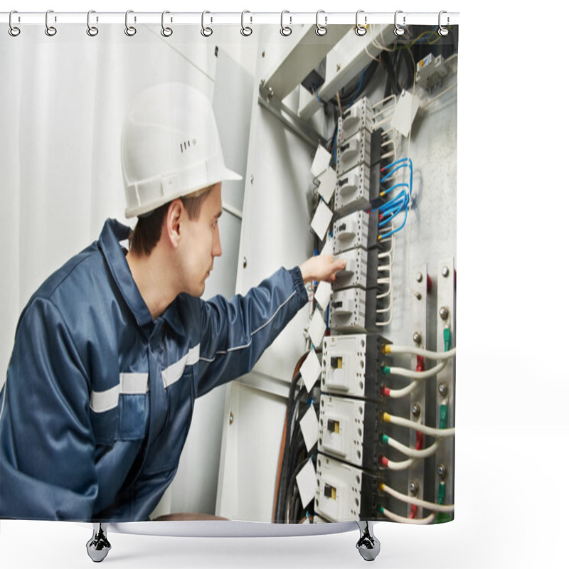 Personality  Electrician Switching On Power Line Box Shower Curtains