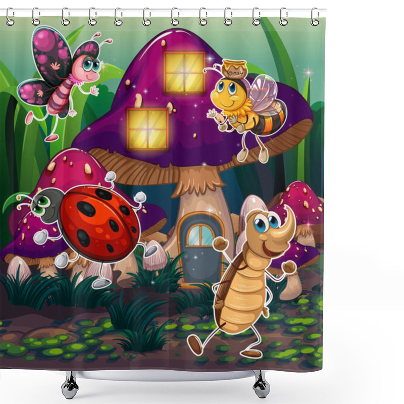 Personality  Different Insects Near The Mushroom House Shower Curtains