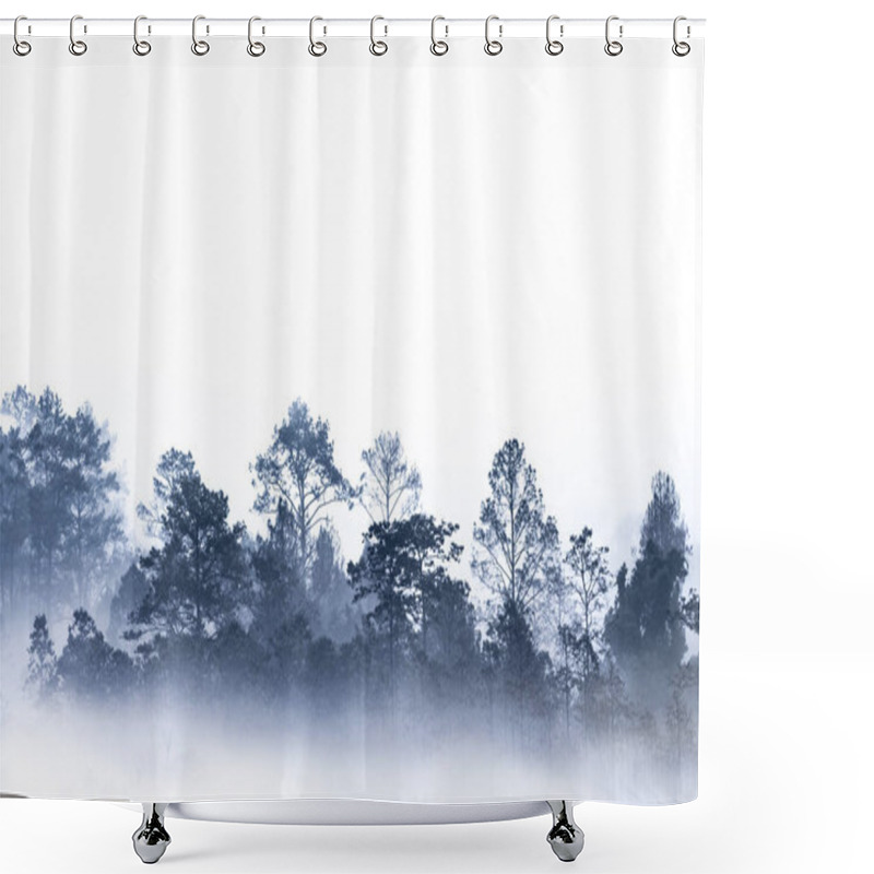 Personality  Silhouette Of Multiple Layers Tropical Rain Forest Forest Covered By Misty Vapor Morning Fog. Dreamy Daybreak In A Beautiful Plain With Row Of Trees In Natural Park, Slang Luang, Thailand. Shower Curtains