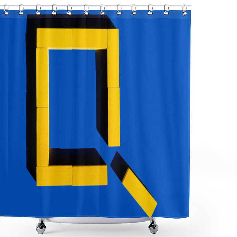 Personality  Frame Of Bright Yellow Blocks On Blue Background, Top View, Ukrainian Concept Shower Curtains