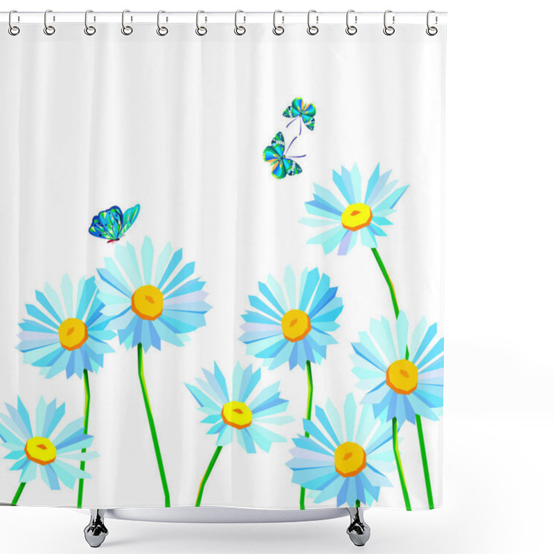 Personality  Flower Vector Floral Summer Chamomile, Butterfly, Insect Shower Curtains