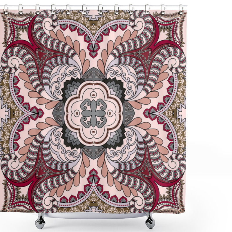 Personality   Bandanna In Burgundy And Gray Tones With Brown Decor  Shower Curtains