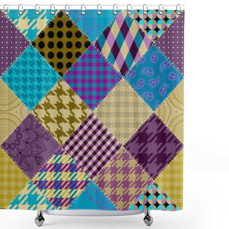 Personality  Seamless Geometric Abstract Pattern. Textille Patchwork Pattern. Vector Image. Gingham Plaid Pattern. Shower Curtains