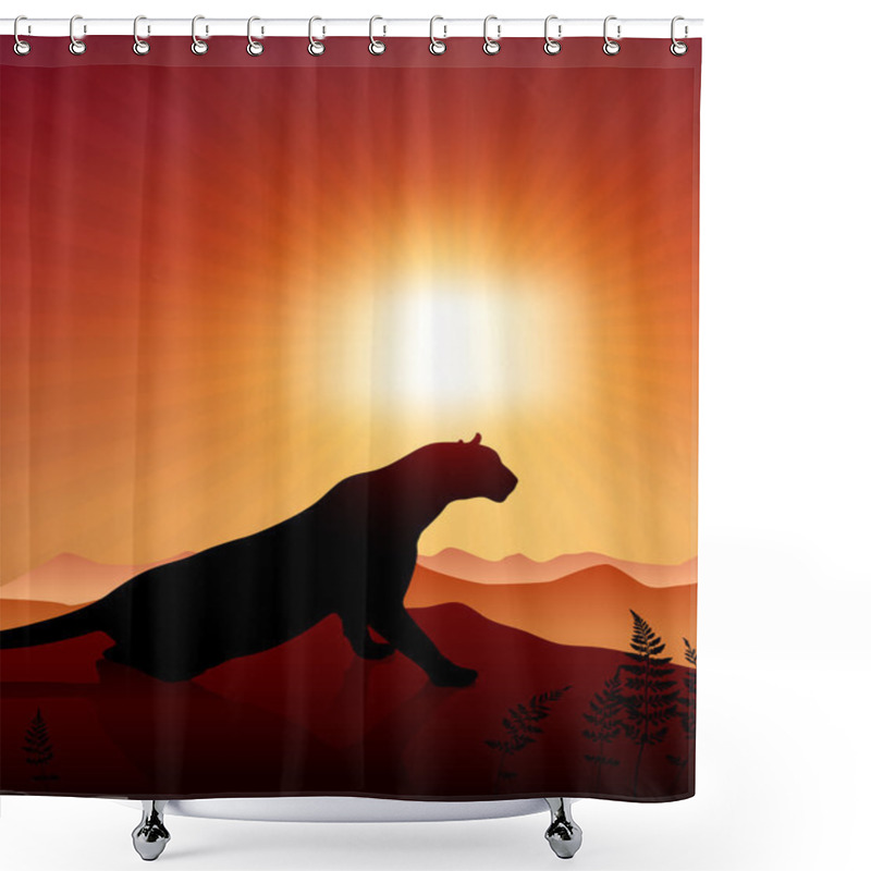 Personality  Lion On Sunset Background Shower Curtains