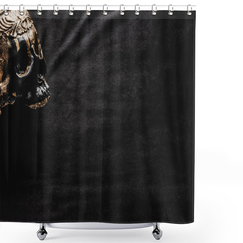 Personality  Top View Of Occult And Ritual Skull On Black  Shower Curtains