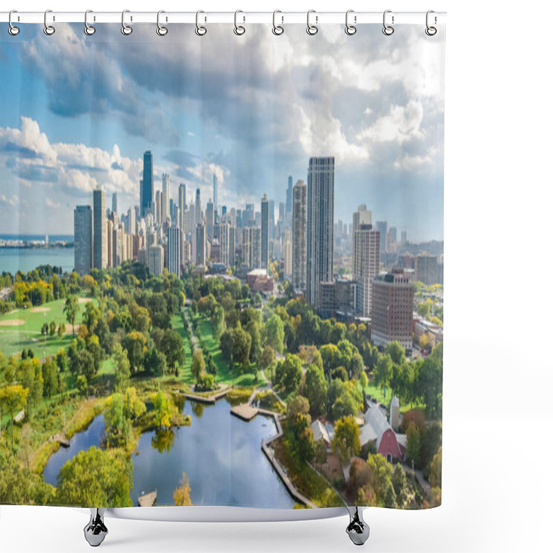 Personality  Chicago Skyline Aerial Drone View From Above, City Of Chicago Downtown Skyscrapers Cityscape Bird's View From Park, Illinois, USA Shower Curtains