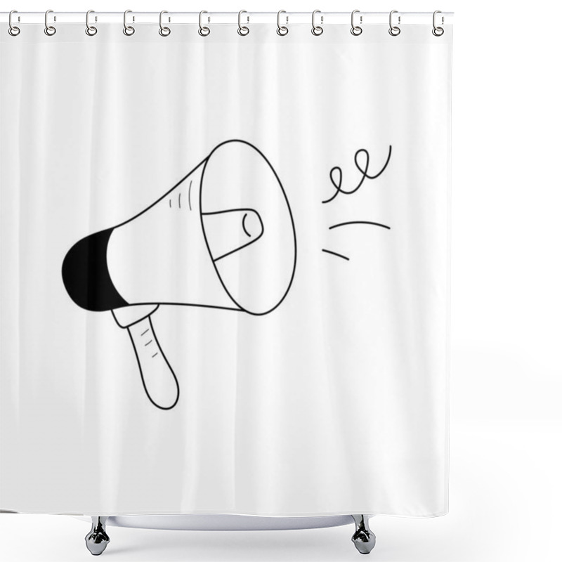 Personality  Speaker Line Icon. Bullhorn Isolated Doodle Drawing Element. Vector Illustration Shower Curtains