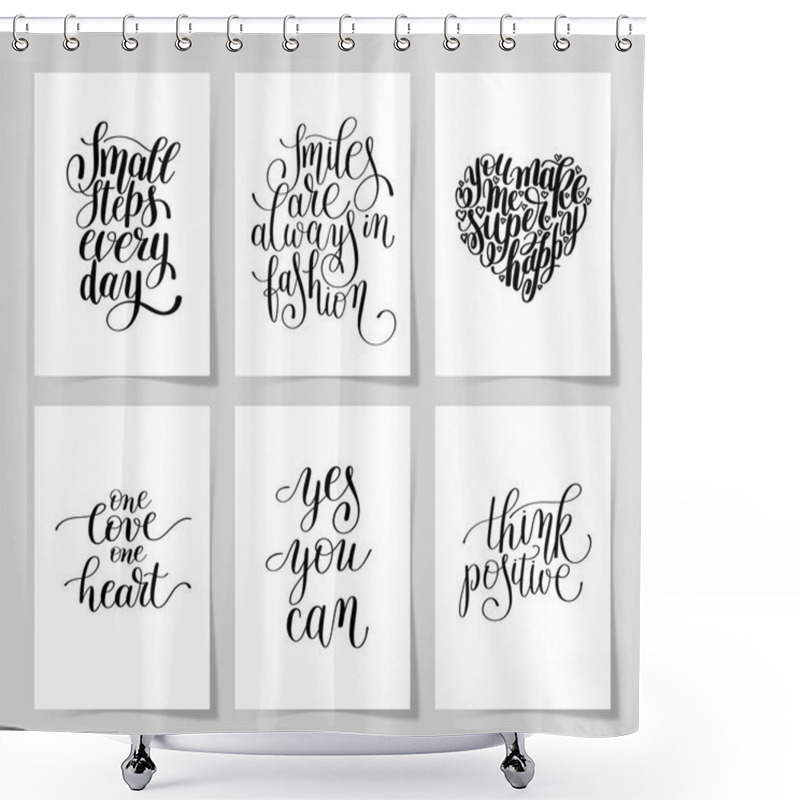 Personality  Set Of 6 Hand Written Lettering Positive Inspirational Quote Shower Curtains