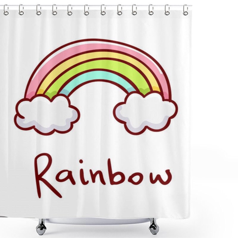 Personality  Cute Kawaii Hand Drawn Rainbow Doodles, Lettering Rainbow, Isolated On White Background, Print Shower Curtains