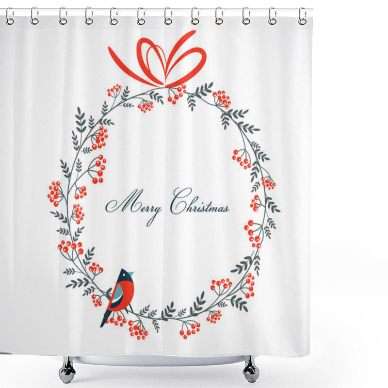 Personality  Christmas Wreath With Birds And Ashberry Shower Curtains