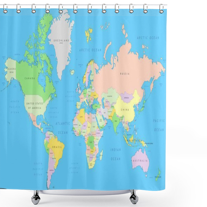 Personality  Political World Map | Vector Detail Atlas In Mercator Projection Shower Curtains