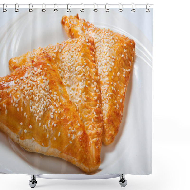 Personality  Homemade Cheese Puff Pastries On A White Plate Shower Curtains