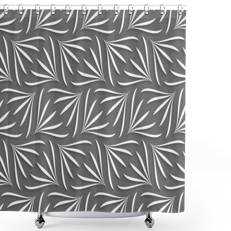 Personality  Ornament With White Geometric Floral Shapes On Gray Background Shower Curtains