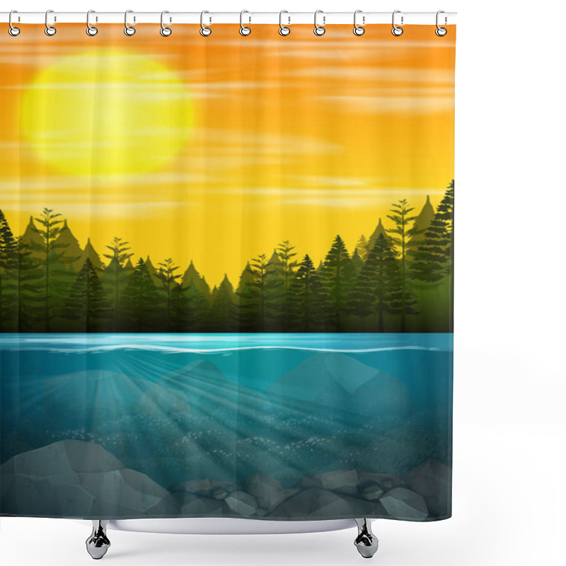 Personality  Beautiful Water Forest Scene Illustration Shower Curtains