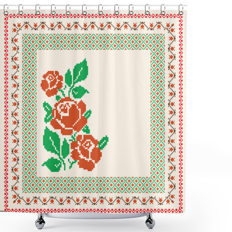 Personality  Embroidery With Roses And Ornamental Frame Shower Curtains