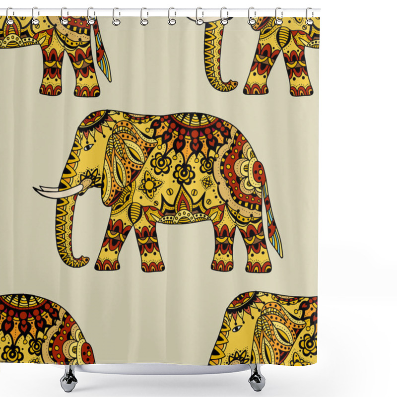 Personality  Hand Drawn Ethnic Elephant Shower Curtains