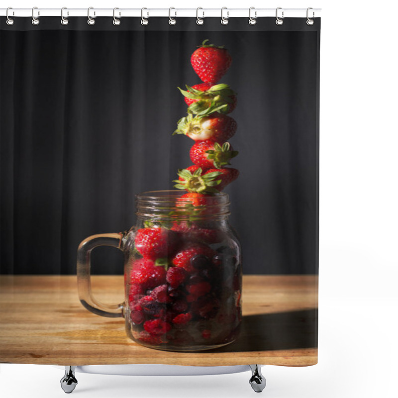 Personality  Mixed Berries Including Strawberries, Raspberry, Blueberry, Blackberries. Shower Curtains