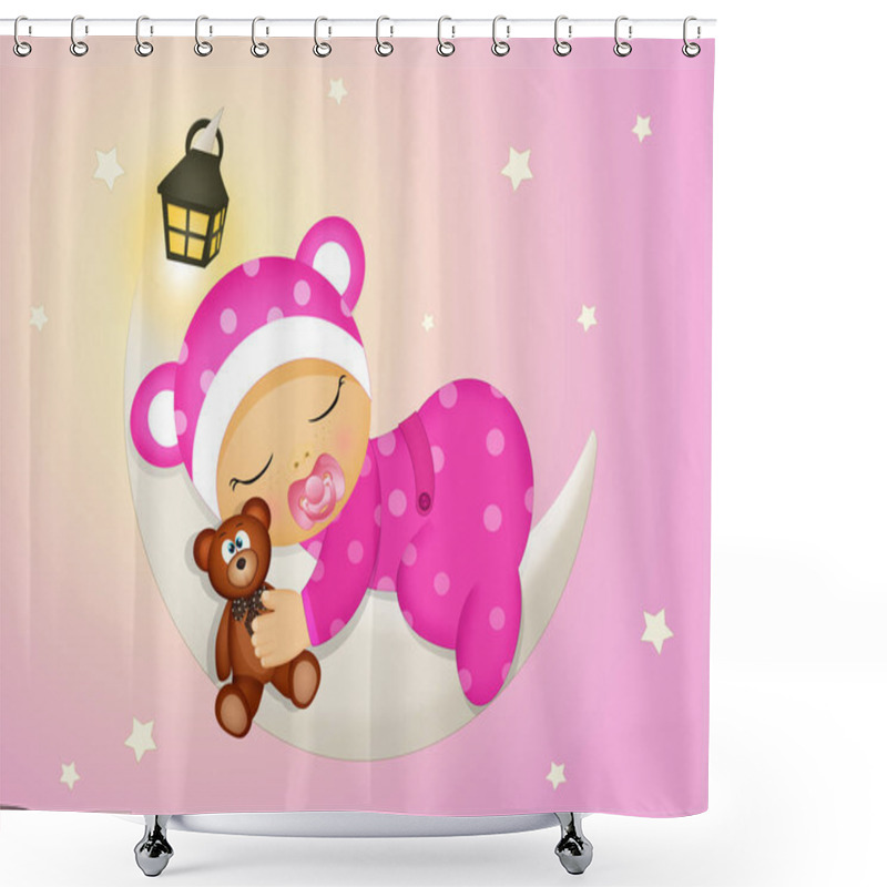 Personality  Illustration Of Baby Girl Sleeping On The Moon Shower Curtains