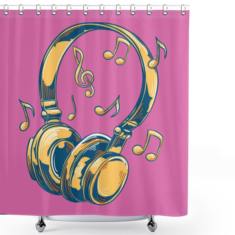 Personality  Music Design - Drawn Headphones And Notes Shower Curtains