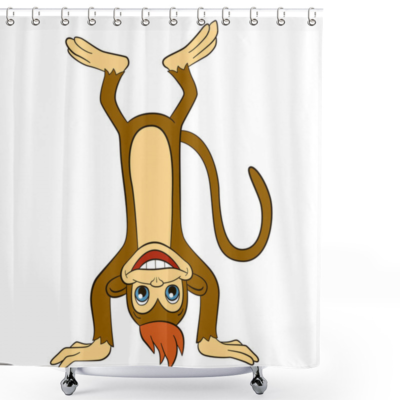 Personality  Cartoon Wils Animals For Kids. Little Cute Monkey Stands Upside Down And Smiles. Shower Curtains