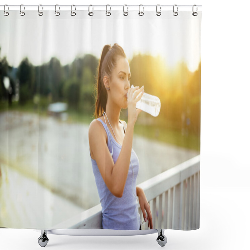 Personality  Woman Drinking Water After Running Shower Curtains