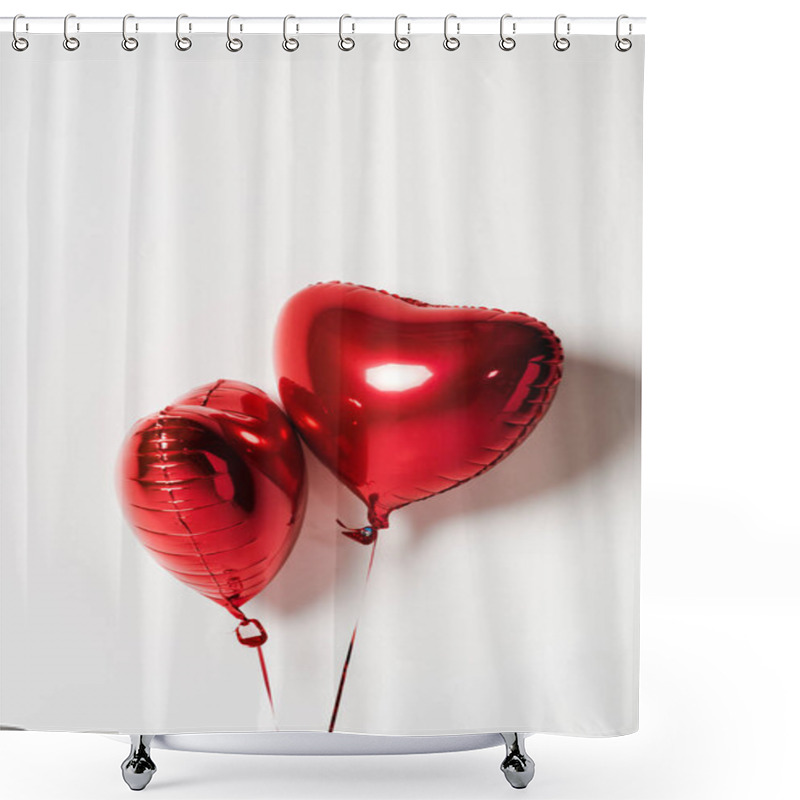 Personality  Red And Shiny Heart Shaped Balloons On White With Copy Space  Shower Curtains