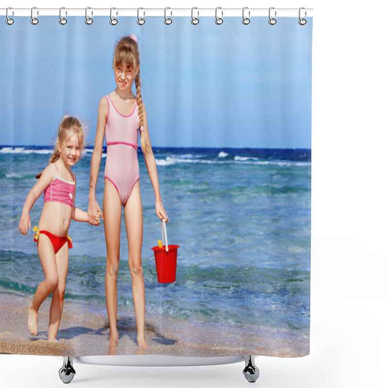 Personality  Children Playing On Beach. Shower Curtains