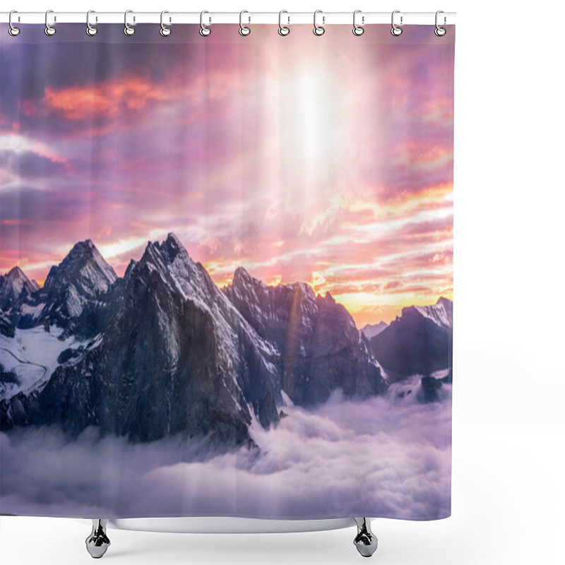 Personality  Winter Scene With Sunset In Mountains Shower Curtains