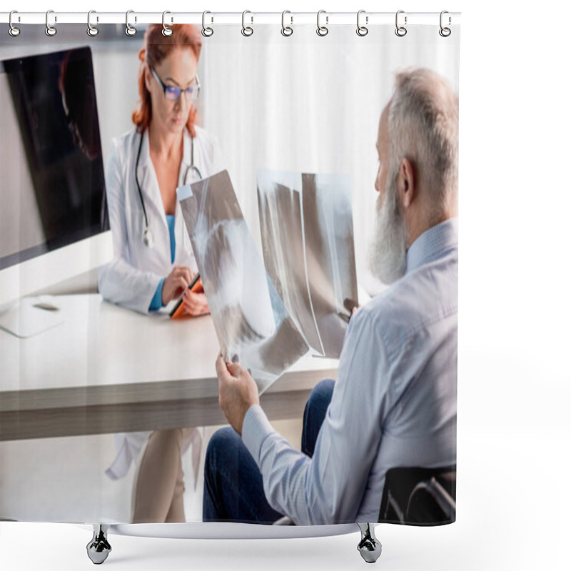 Personality  Doctor And Senior Patient Shower Curtains