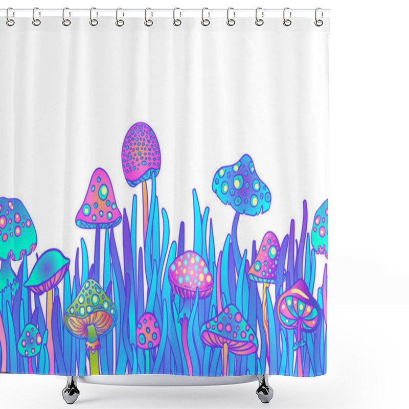 Personality  Colorful Flowersl And Mushrooms Pattern, Retro 60s, 70s Hippie Style Background. Vintage Psychedelic Textile. Vector Magic Floral Illustration. Shower Curtains