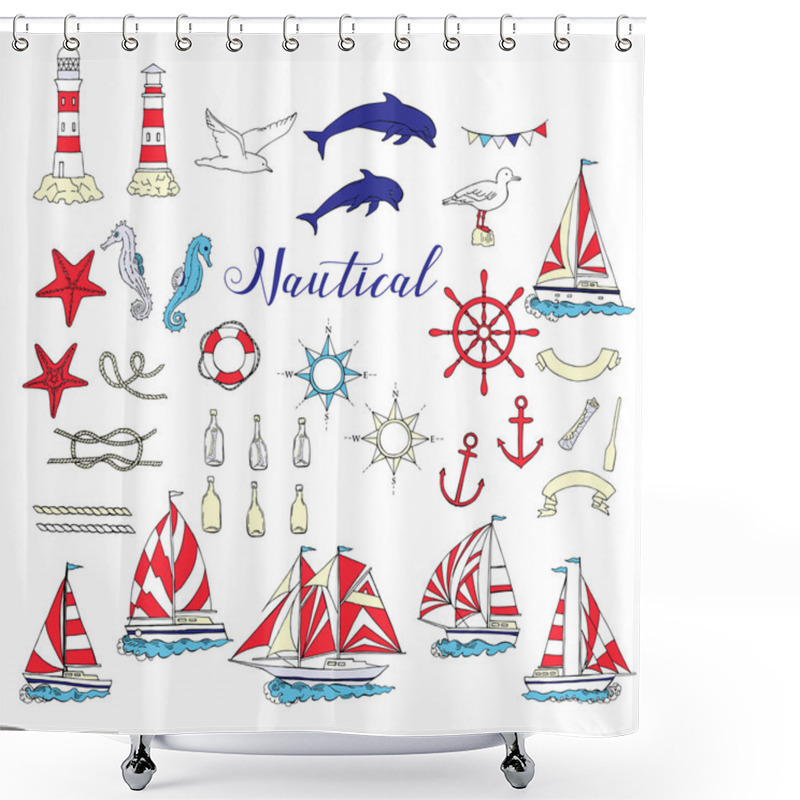 Personality  Nautical Set With Ships And Wheel Shower Curtains