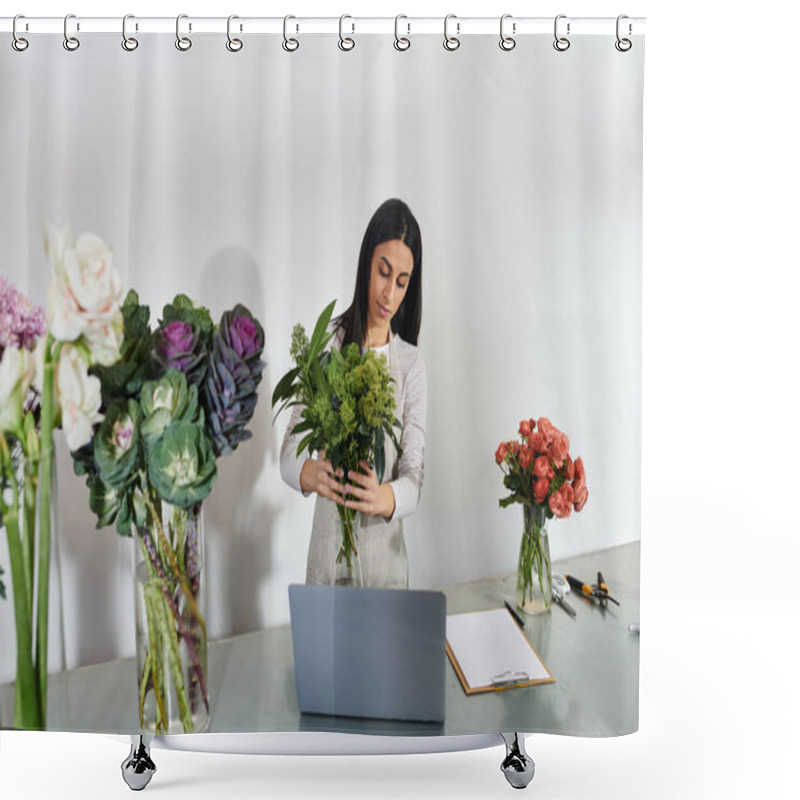 Personality  Florist Expertly Combines Fresh Blooms While Managing Her Small Business With Passion. Shower Curtains