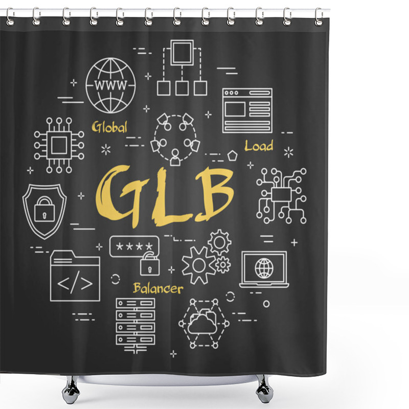 Personality  Vector Black Linear Global Load Balancer Concept Shower Curtains