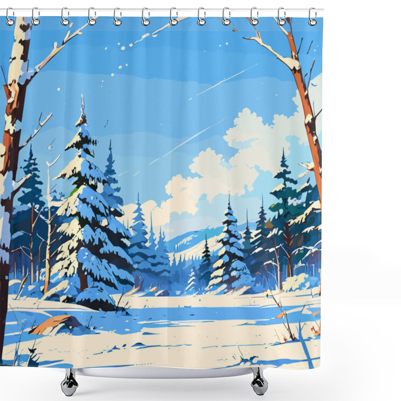 Personality  Winter Landscape Featuring A Snowy Forest Background Shower Curtains