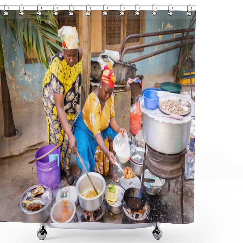 Personality  African Woman Cooking Traditional Food On Street Shower Curtains