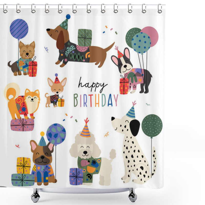 Personality  Set Of Isolated Cute Funny Dogs For Birthday Shower Curtains