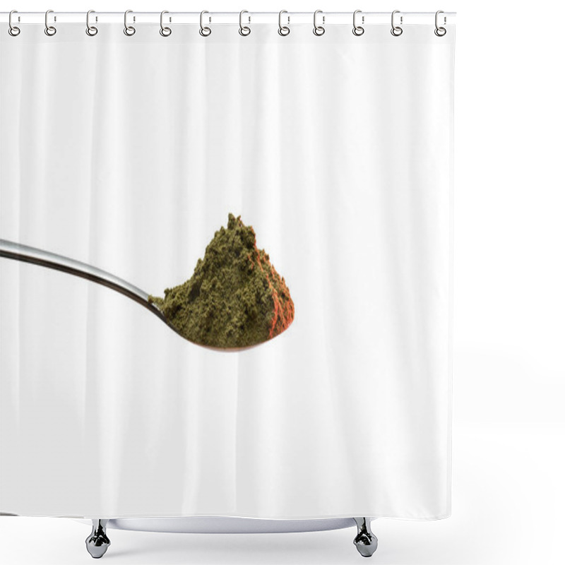 Personality  Teaspoon Fully Filled With Kratom Powder White Background Isolated Shower Curtains