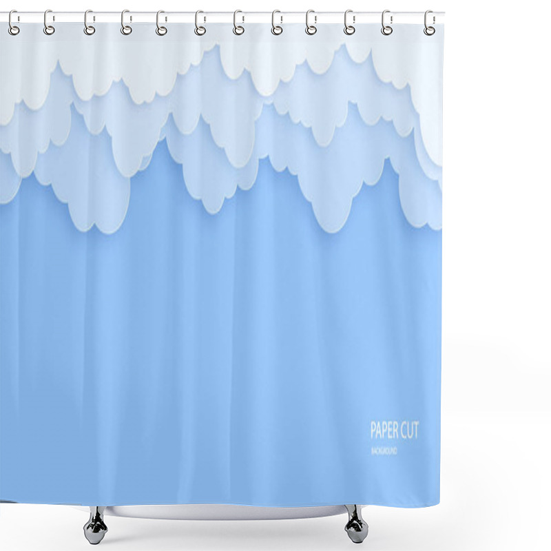 Personality  Beautiful Clouds In Blue Sky Background. Vector Illustration For Banner, Background, Card, Invitation, Congratulations, Design In Paper Cut Style. Shower Curtains