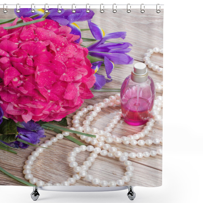 Personality  Hortensia And Iris Flowers Background Shower Curtains